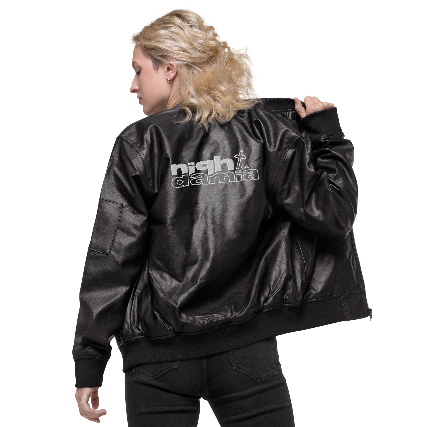 NIGHT DAMIA™ Leather Bomber Jacket