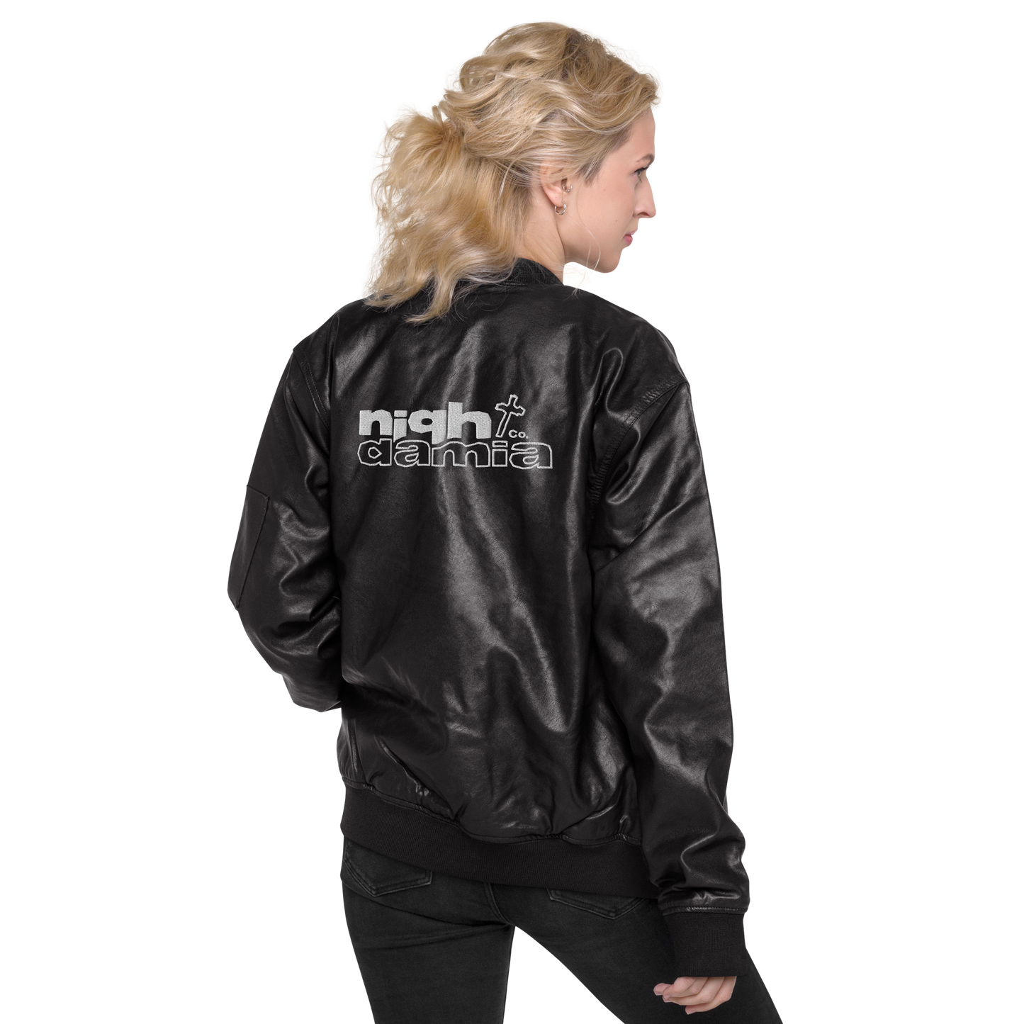 NIGHT DAMIA™ Leather Bomber Jacket