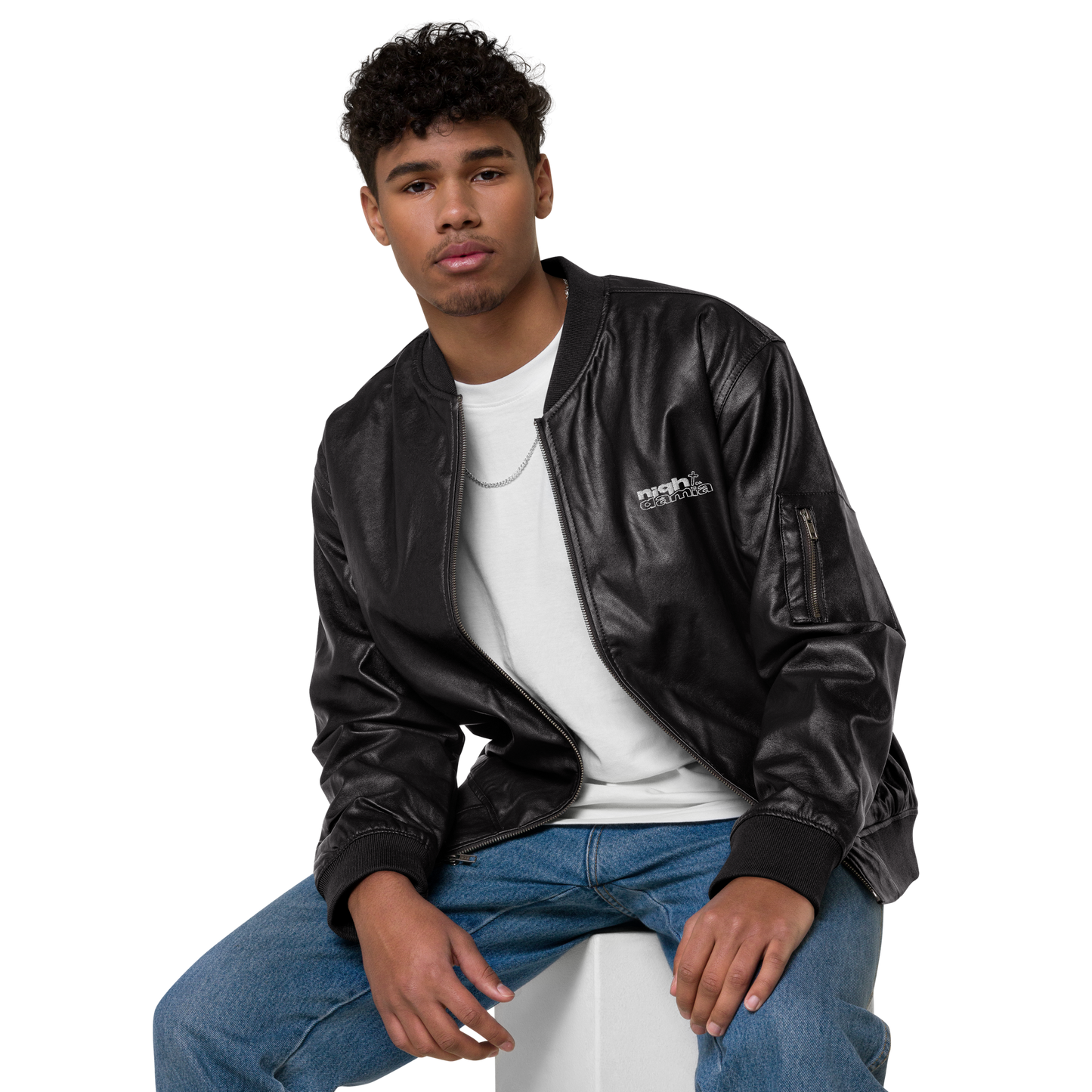 NIGHT DAMIA™ Leather Bomber Jacket