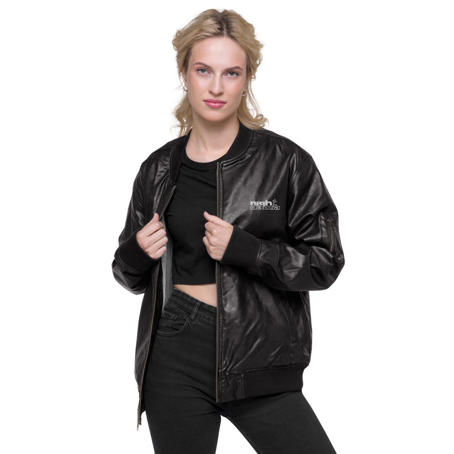 NIGHT DAMIA™ Leather Bomber Jacket