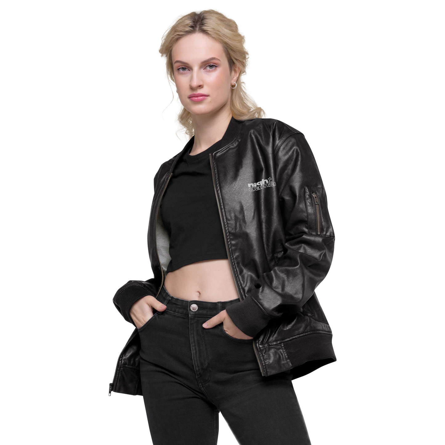 NIGHT DAMIA™ Leather Bomber Jacket