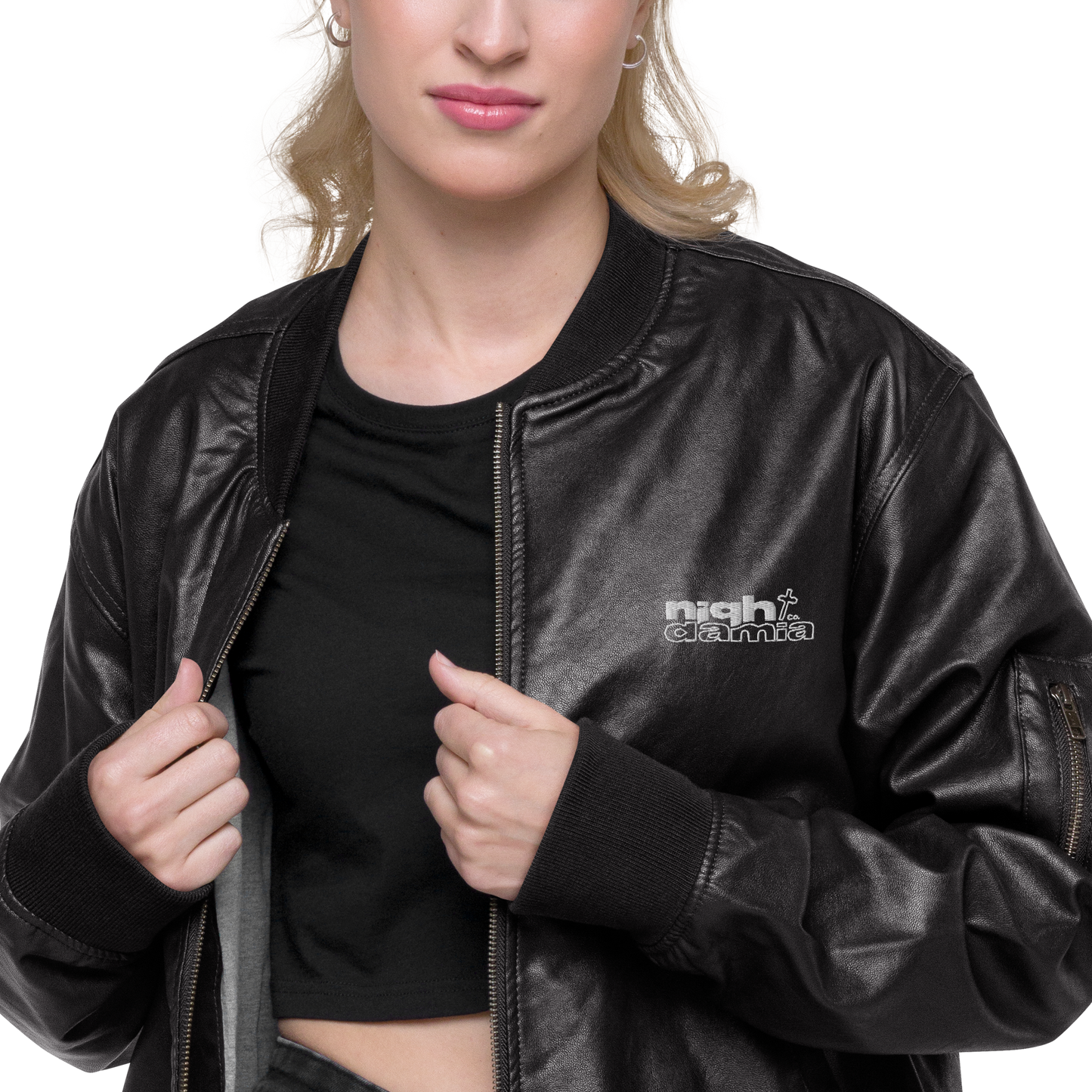 NIGHT DAMIA™ Leather Bomber Jacket
