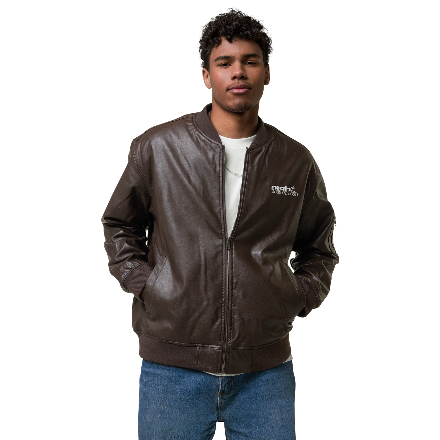 NIGHT DAMIA™ Leather Bomber Jacket
