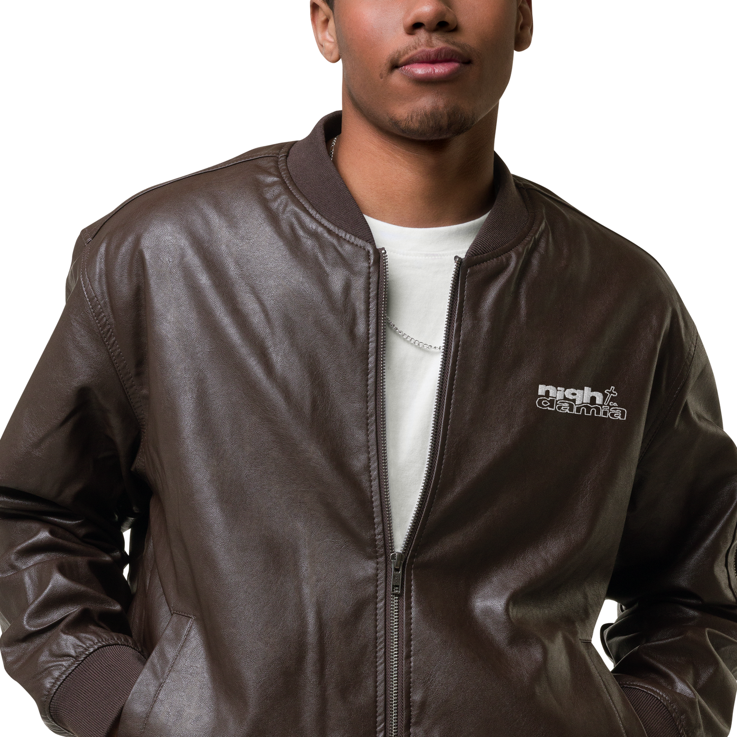 NIGHT DAMIA™ Leather Bomber Jacket